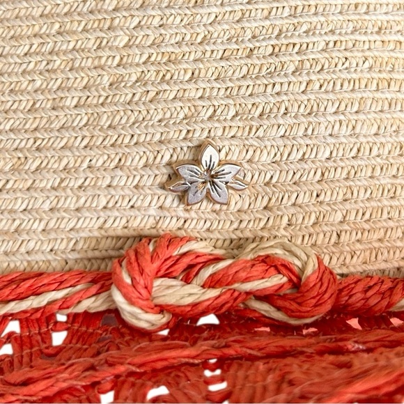 CAPPELLI Straworld Orange & Natural Paper Wide Brim Hat Cord & Metal Detail OS - Picture 6 of 8